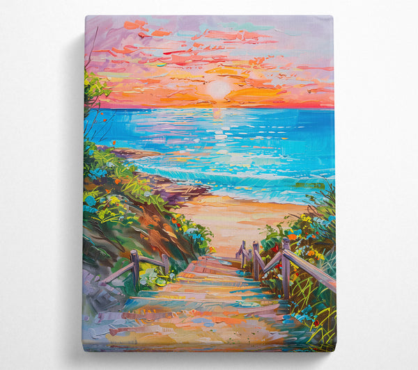  A Canvas Print of Sunset Steps To Blue Sea Canvas Wall Art