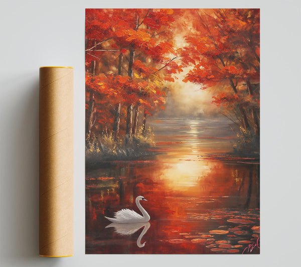 Crimson Waters Solo Swan Print