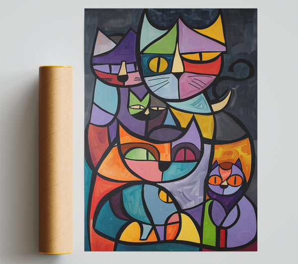 Orange & Purple Feline Friends Print