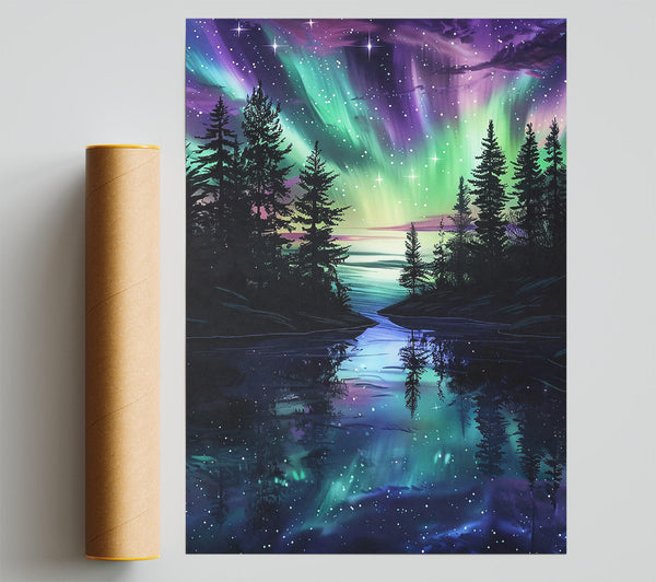 Purple Northern Lights Reflection Giclee Print