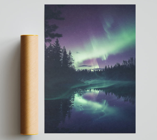 Emerald Northern Lights Reflection Print