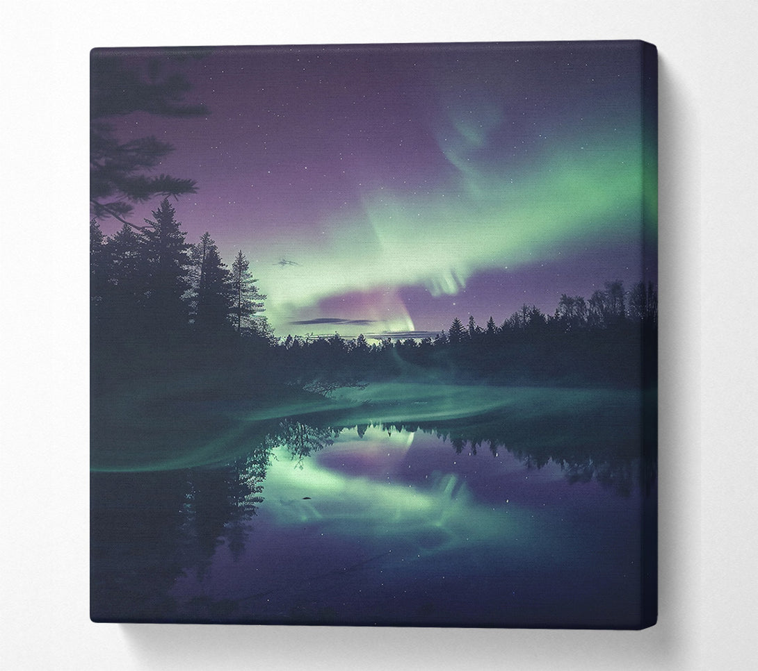  A Canvas Print of Emerald Northern Lights Reflection Canvas Art