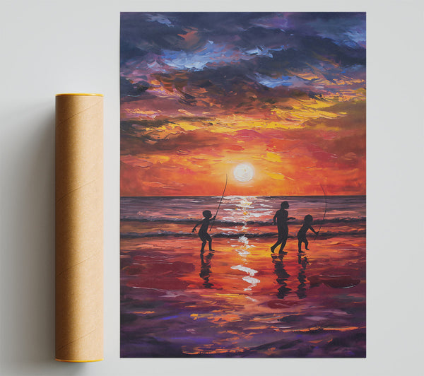 Orange Sunset Fishing Trip Print