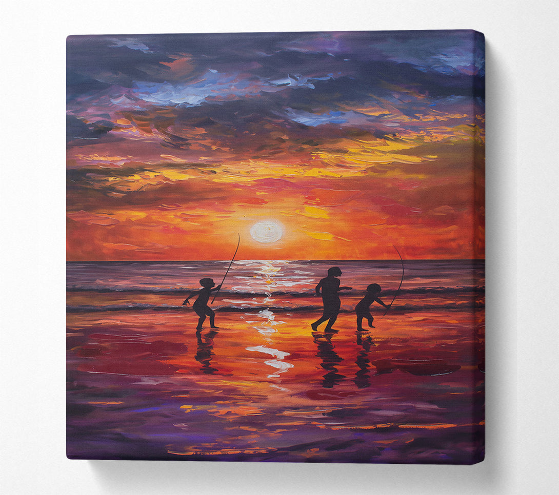  A Canvas Print of Orange Sunset Fishing Trip Canvas Print