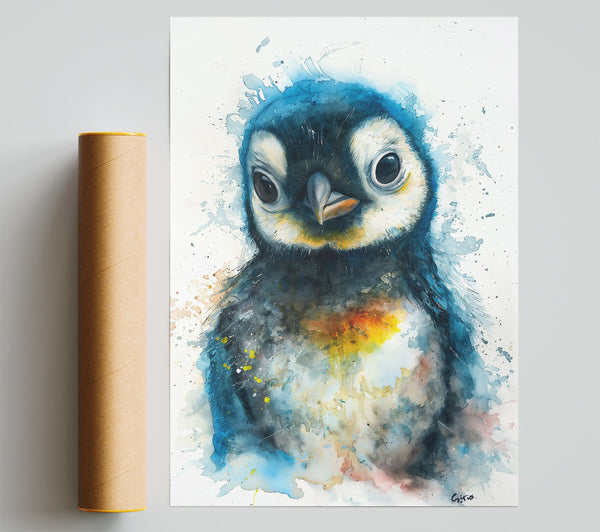 Blue Penguin Gaze Print