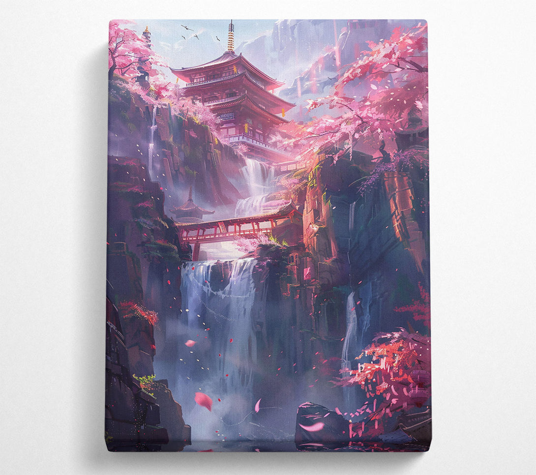  A Canvas Print of Pink Temple Waterfall Canvas Wall Art