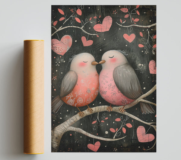 Pink Birds In Love Poster