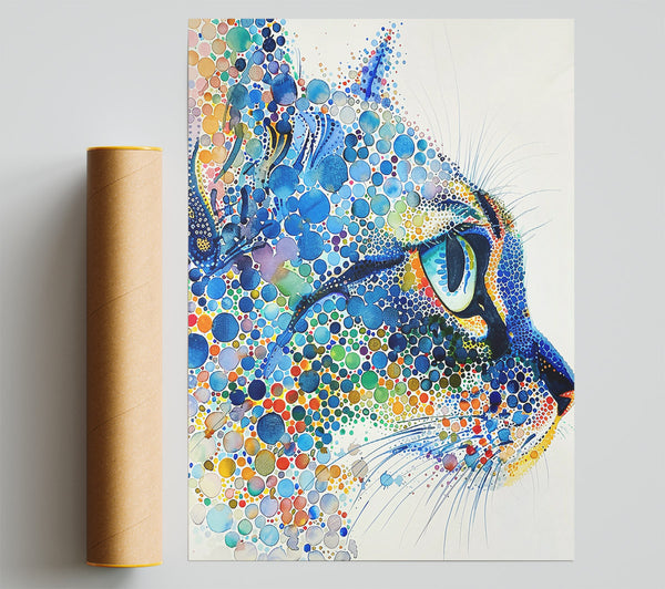 Blue Dotted Feline Poster