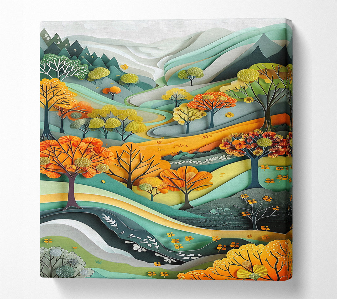  A Canvas Print of Orange Papercut Hills Canvas Art