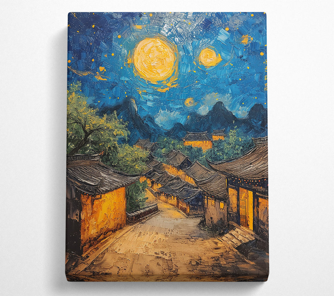  A Canvas Print of Golden Moonlit Village Canvas Print