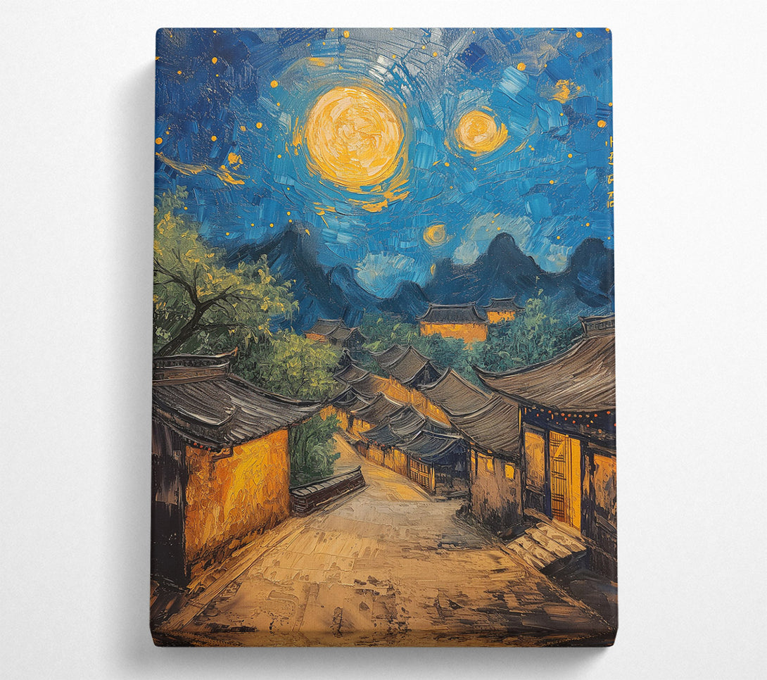  A Canvas Print of Golden Moonlit Village Canvas Print