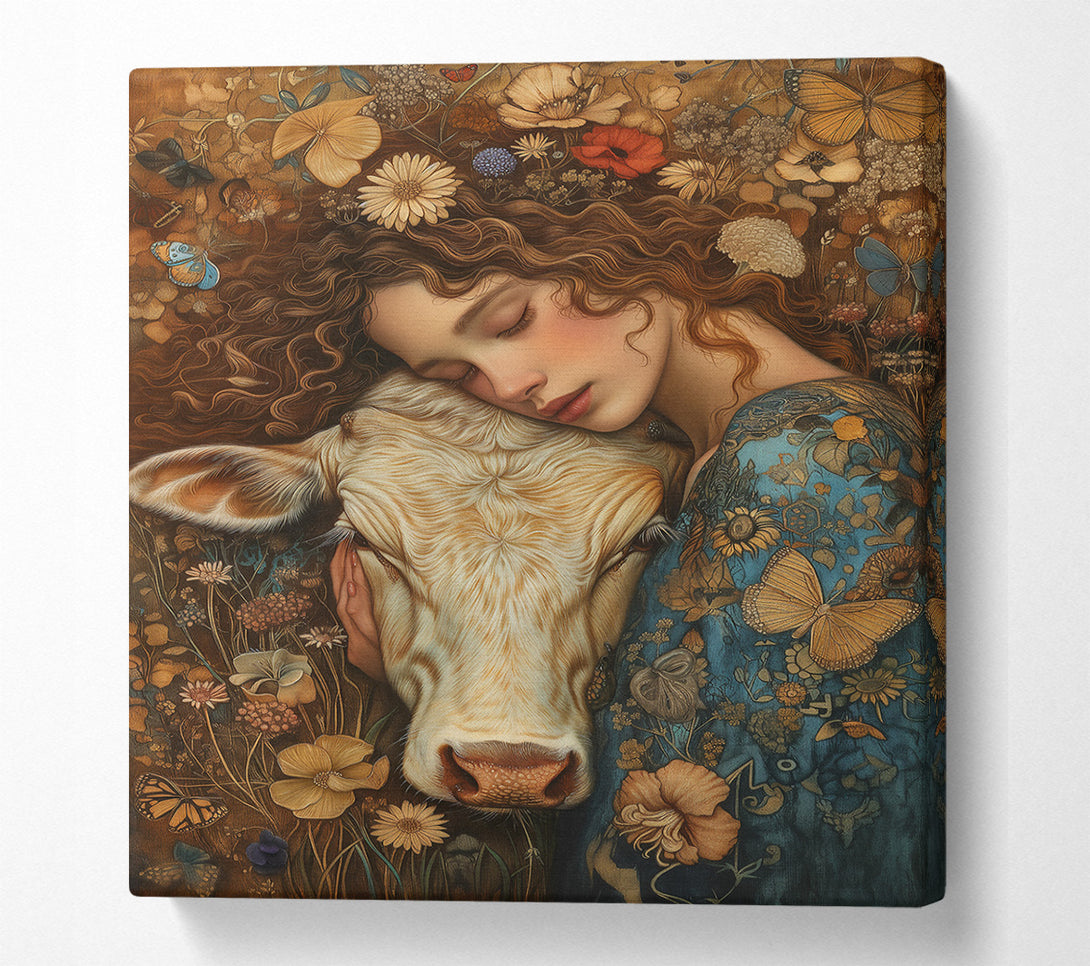  A Canvas Print of Golden Cow Slumber Canvas Art