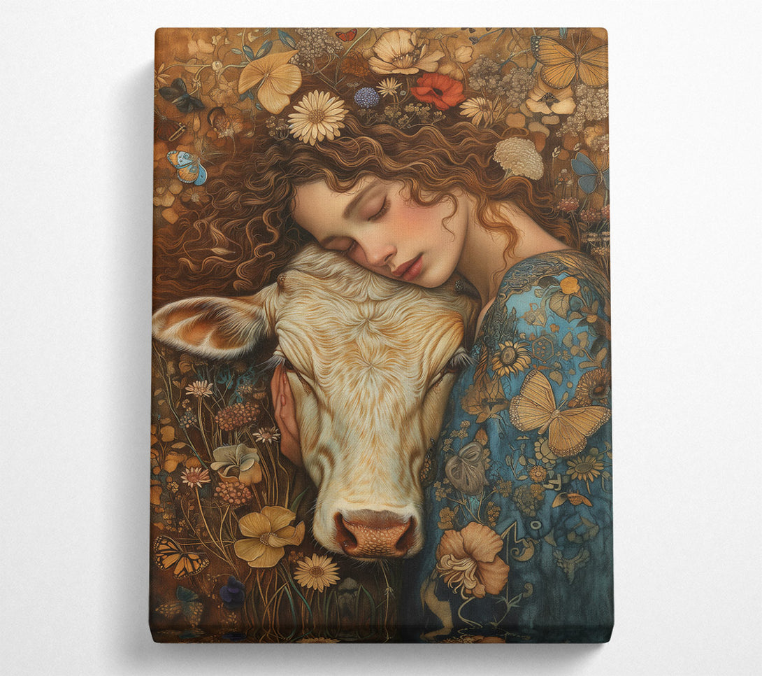  A Canvas Print of Golden Cow Slumber Canvas Art