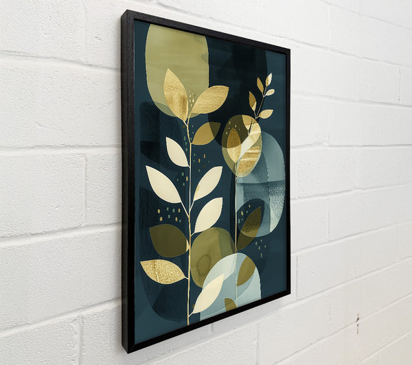 Golden Blue Abstract Leaves