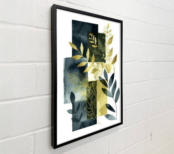 Golden Leaves In Teal