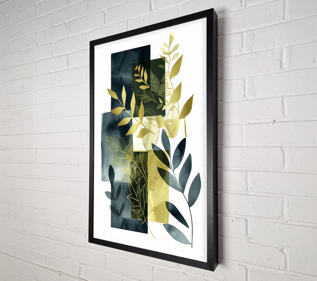  A Canvas Print of Golden Leaves In Teal Canvas Art