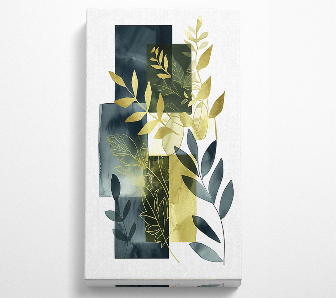  A Canvas Print of Golden Leaves In Teal Canvas Art