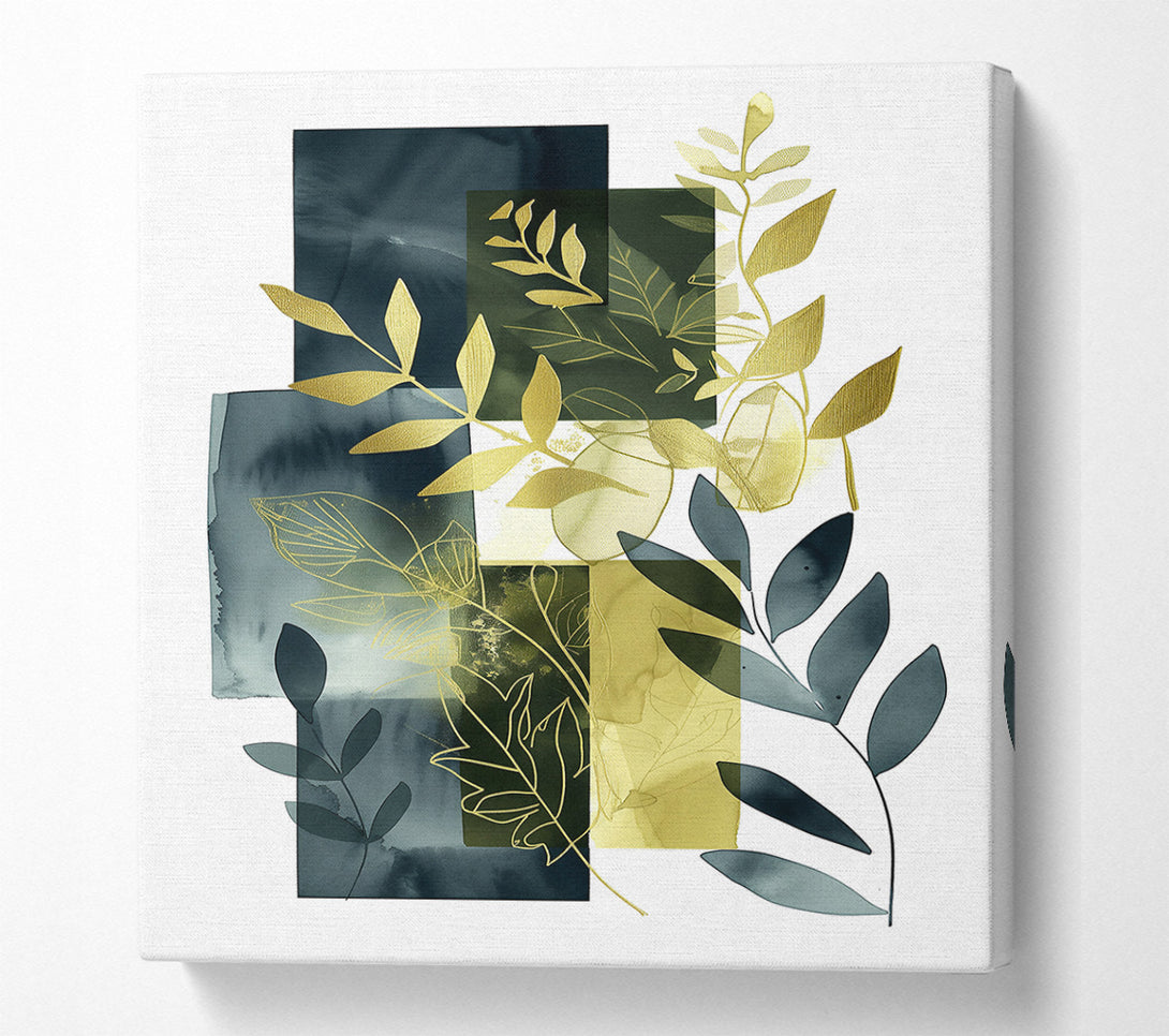  A Canvas Print of Golden Leaves In Teal Canvas Art