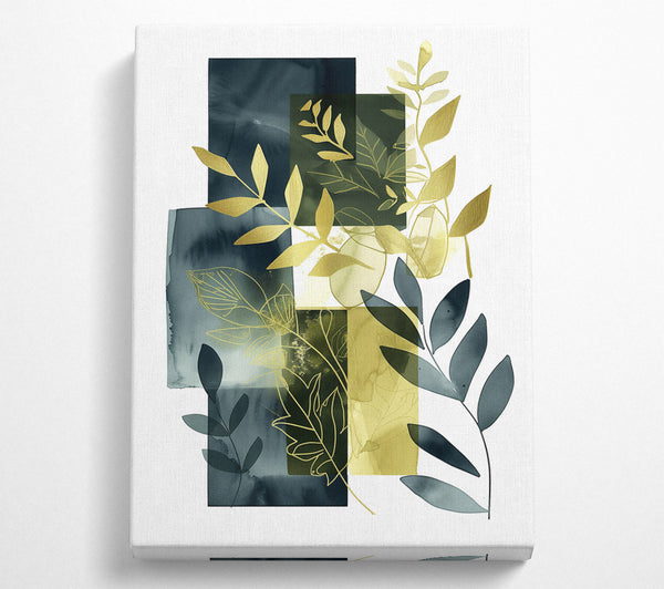  A Canvas Print of Golden Leaves In Teal Canvas Art