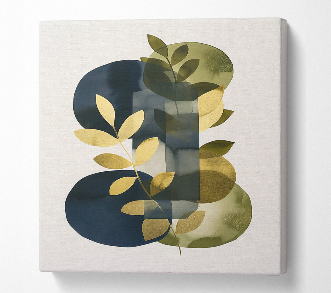  A Canvas Print of Gold And Navy Leaves Canvas Wall Art