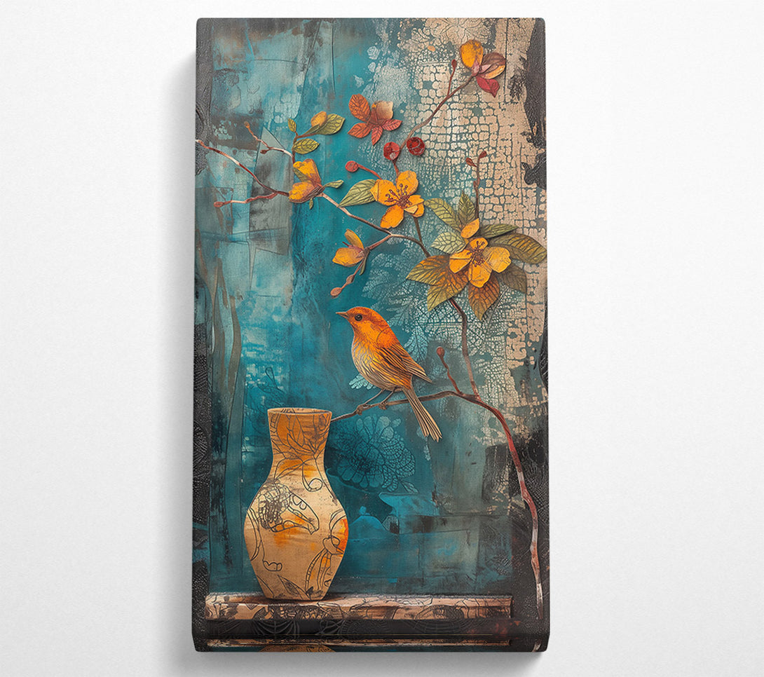  A Canvas Print of Teal Bird And Vase Canvas Wall Art