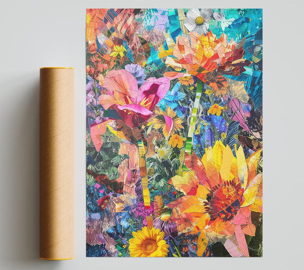 Orange Floral Collage Giclee Print