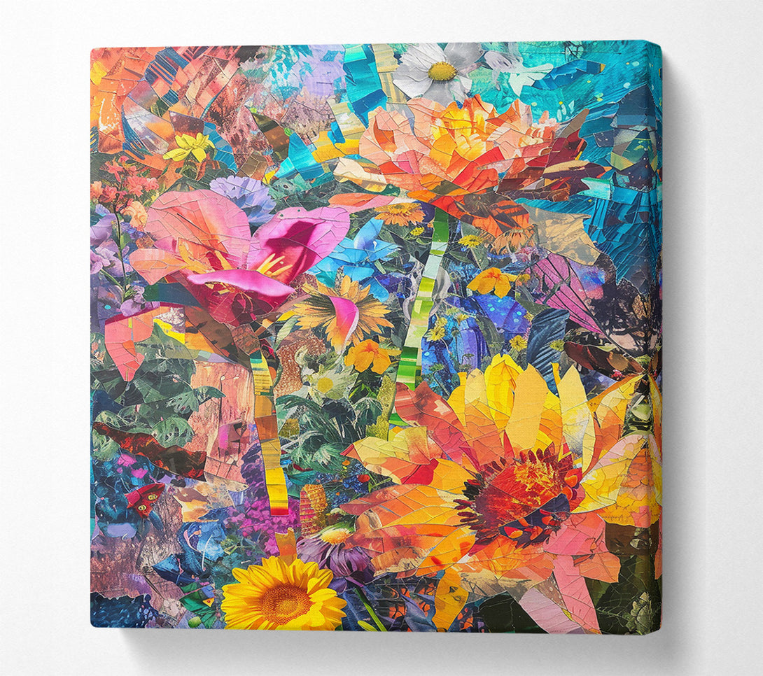  A Canvas Print of Orange Floral Collage Canvas Wall Art