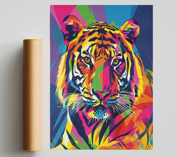 Yellow Geometric Tiger Poster
