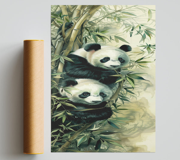 Green Bamboo Pandas Poster
