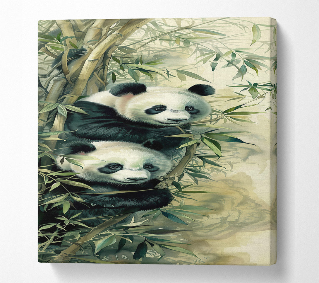  A Canvas Print of Green Bamboo Pandas Canvas Art