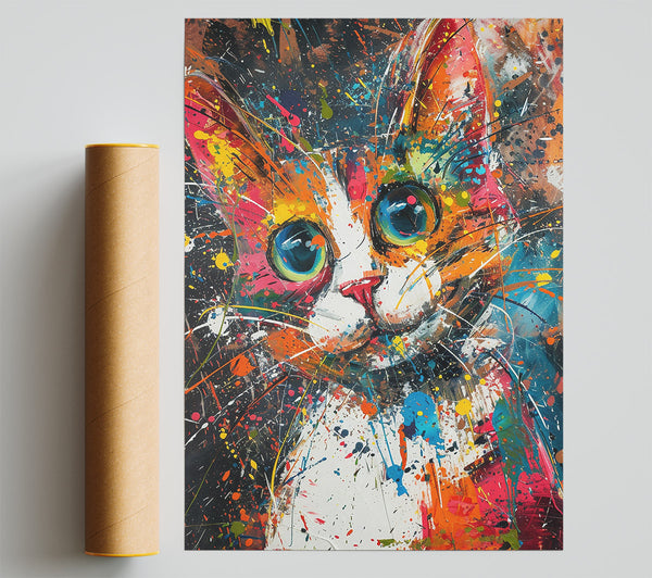 Orange Splashed Feline Poster
