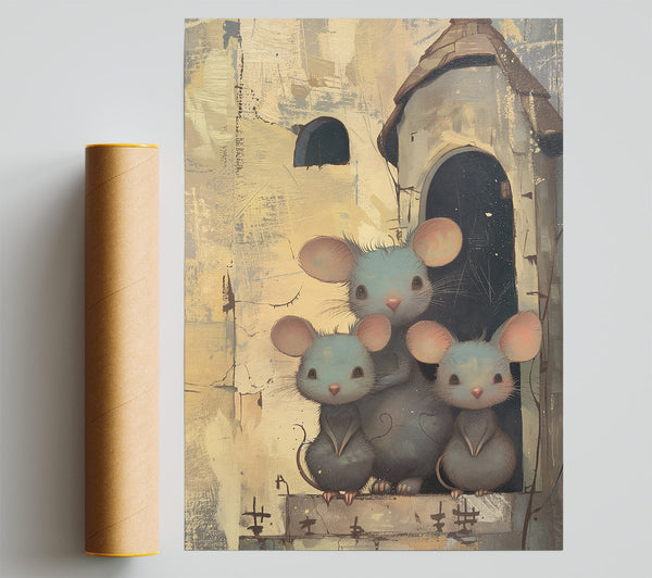 Blue Mouse Trio Giclee Print