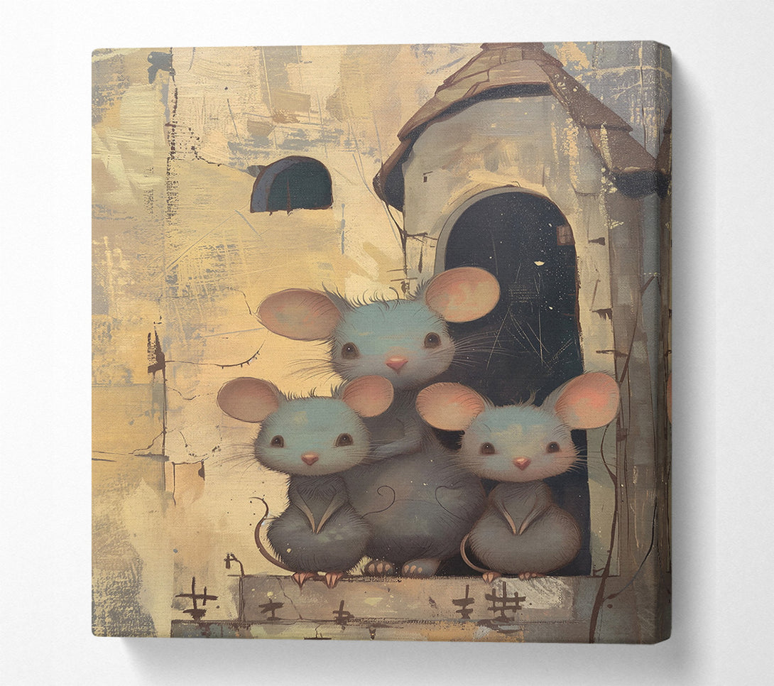  A Canvas Print of Blue Mouse Trio Canvas Art