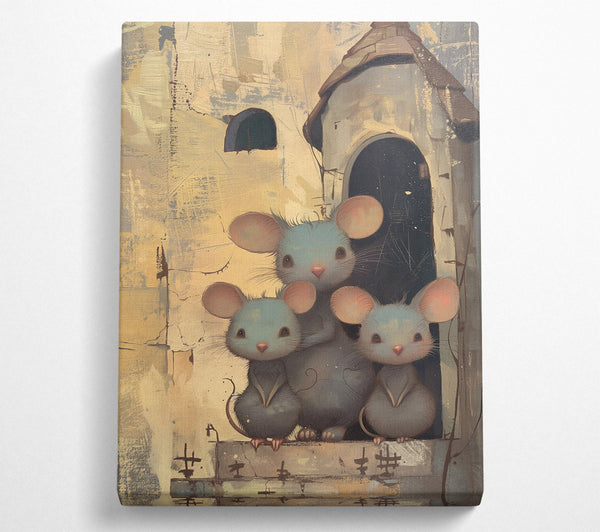  A Canvas Print of Blue Mouse Trio Canvas Art