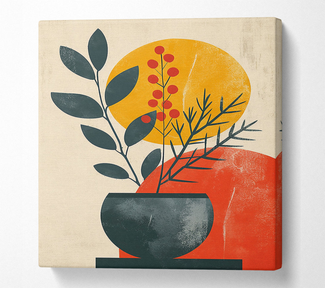  A Canvas Print of Orange Sun And Green Pot Canvas Print