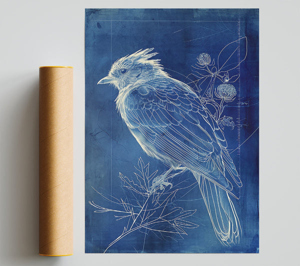 Cerulean Avian Blueprint Poster