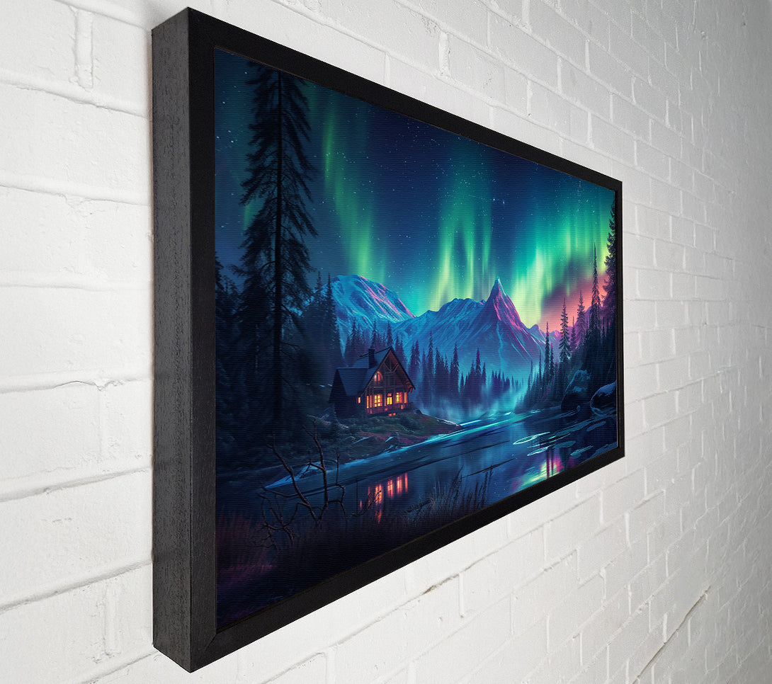  A Canvas Print of Green Lights Over Cabin Canvas Print