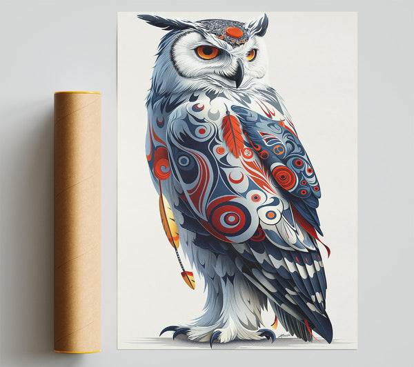 Red & Blue Owl Spirit Print