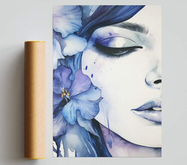 Lady With A Blue Flower Print