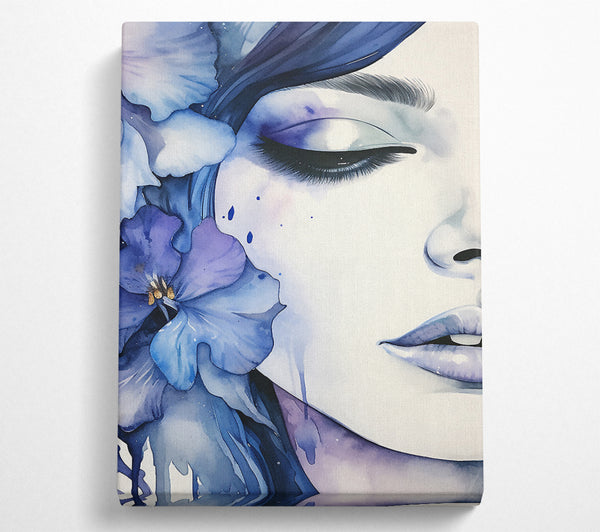Lady With A Blue Flower Canvas Wall Art