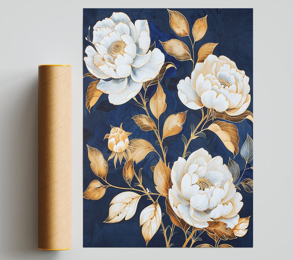 Azure Bloom Gold Poster