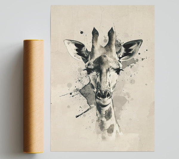 Beige Giraffe Gaze Giclee Print