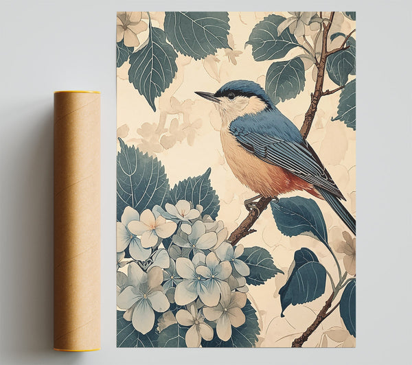Blue Nuthatch In Bloom Print