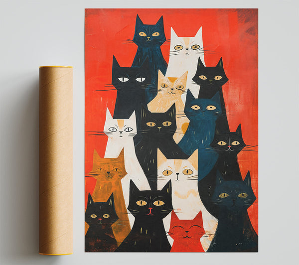 Red Cat Gathering Giclee Print