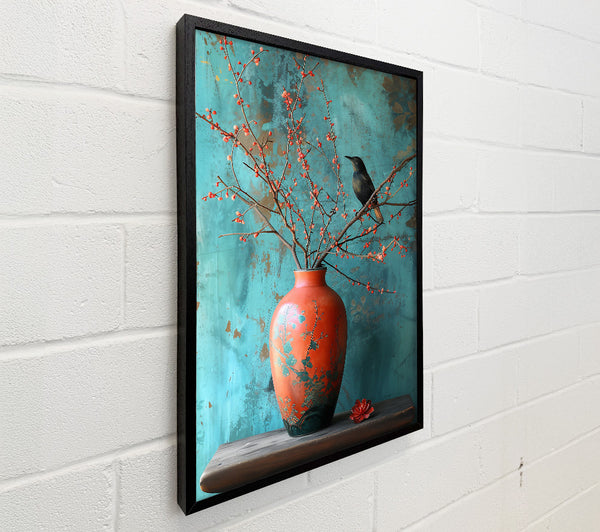 Crimson Bird And Vase
