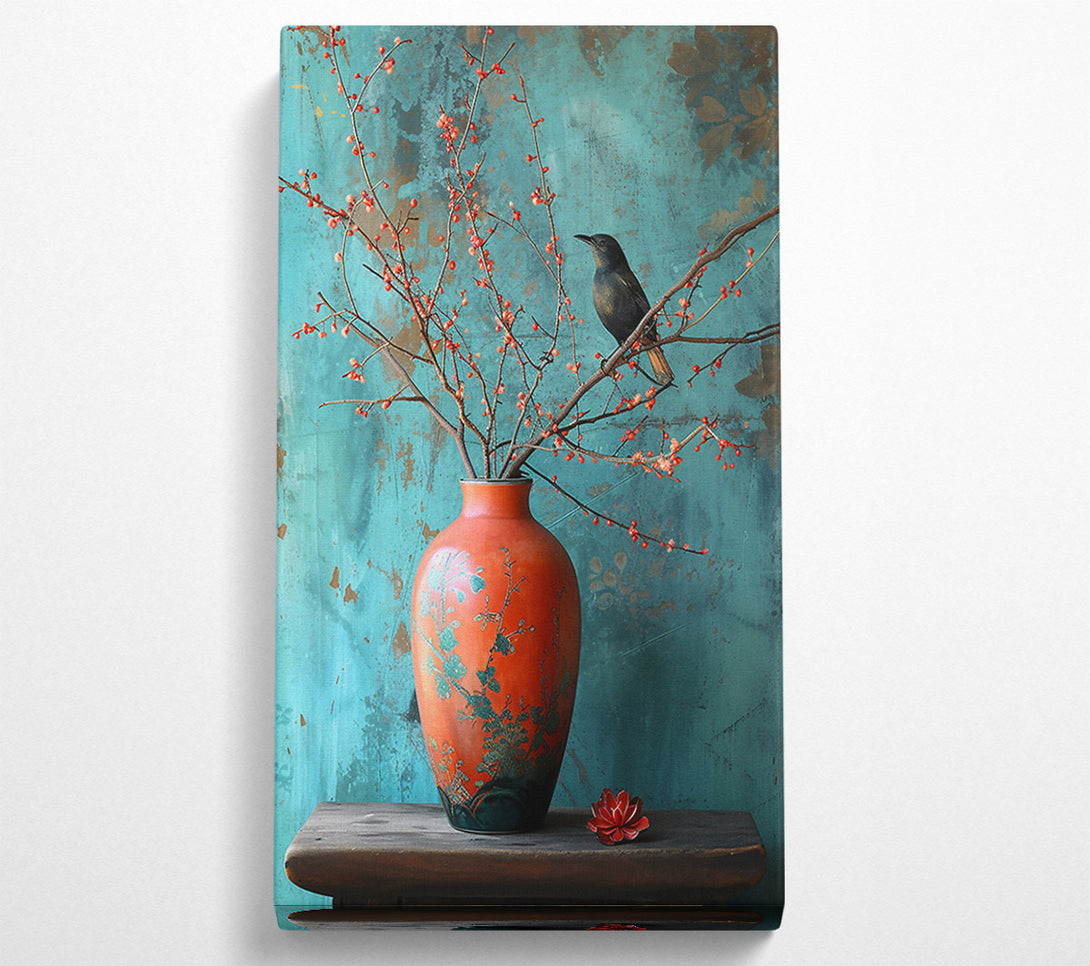  A Canvas Print of Crimson Bird And Vase Canvas Wall Art