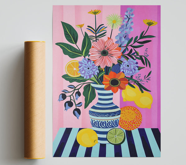 Pink Striped Blooms Poster