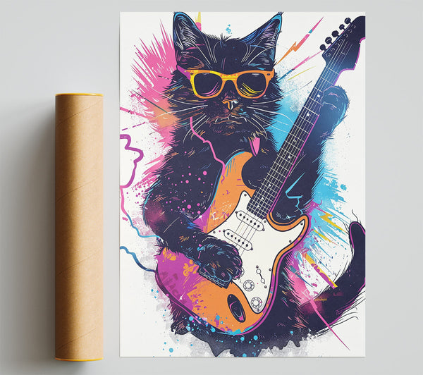 Orange Cat Guitar Solo Giclee Print