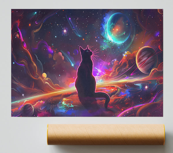 Cosmic Cat In Red Poster