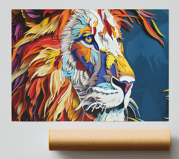 Red Paper Lion'S Gaze Poster